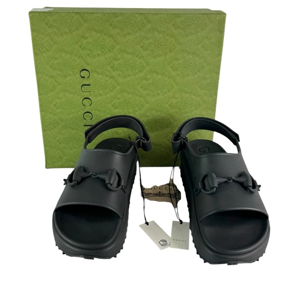 GUCCI 747752 Black Soft Rubber Horsebit Men's Sandals 10 - 10.5US